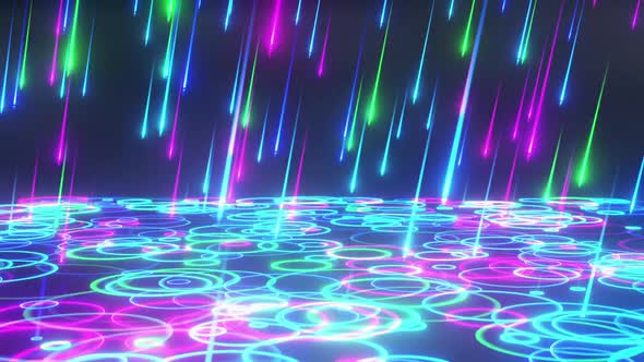 Glowing Neon Rain And Puddles 3D Animation Motion Graphics Background