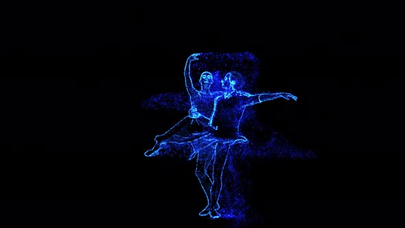 Couple is Dancing a Ballet of Blue and Gold Particles alt