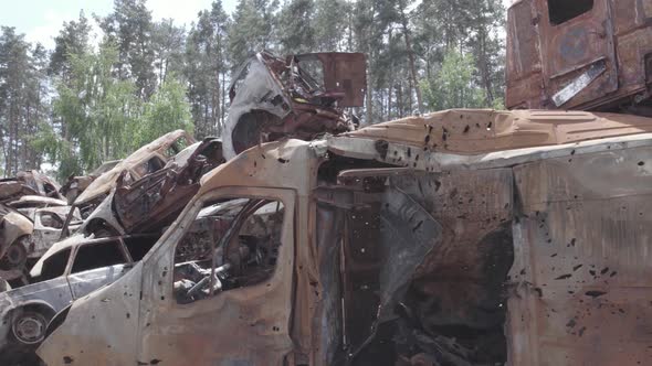 Irpin Bucha District Ukraine a Dump of Shot and Burned Cars