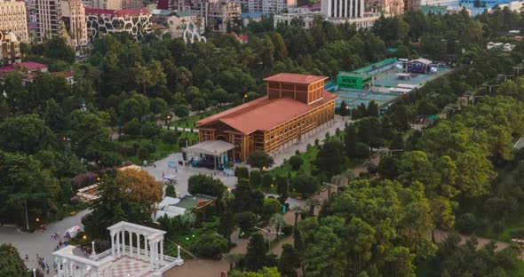Aerial hyperlapse of Batumi summer theatre at Seaside park