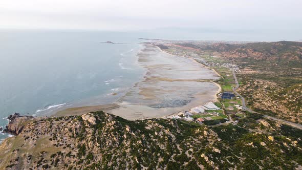 Panorama Of My Hoa Lagoon During Low Tide At Sunrise In Vietnam. - aerial