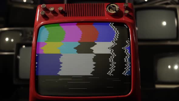 Retro TV with Test Pattern Signal or Color Bars. Zoom In.