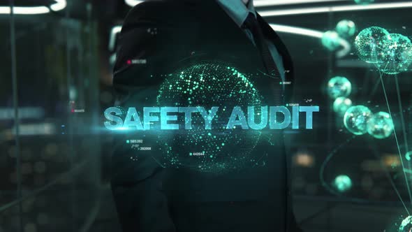 Businessman with Safety Audit Hologram Concept