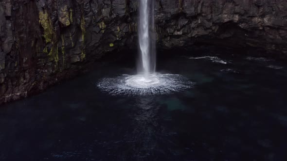 Drone Of Mulafossur Waterfall On Vagar Island