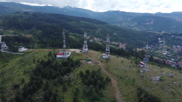 Telecommunication Towers Aerial View 4K