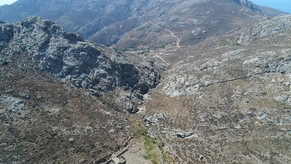 Village of Chora on the island of Serifos in the Cyclades in Greece from the sky