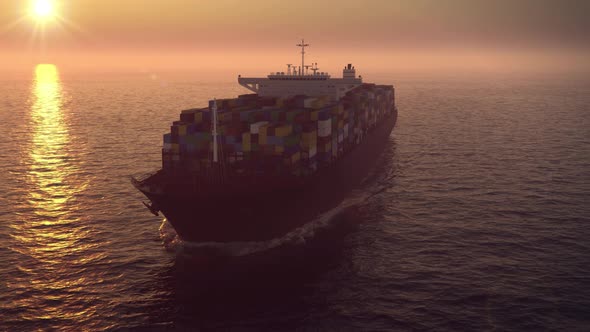 Cargo Ship on Sunset 4k