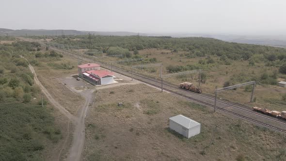 Samtskhe-Javakheti, Georgia - August 20 2021: Aerial view of Tetritskaro railway station