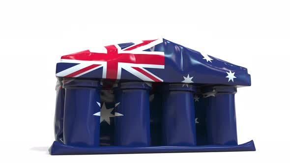 Deflating Bank or Government Building with Flag of Australia alt