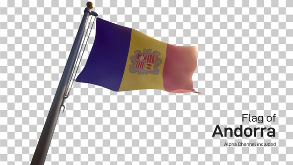 Andorra Flag on a Flagpole with Alpha-Channel