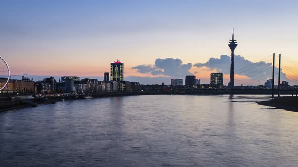 Düsseldorf skyline day to night timelapse