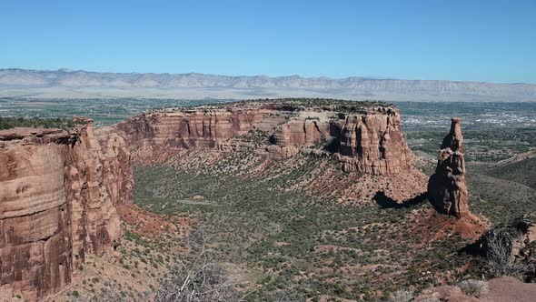 View of Independence Monument and Monument Canyon in Colorado's National Monument park, Pan