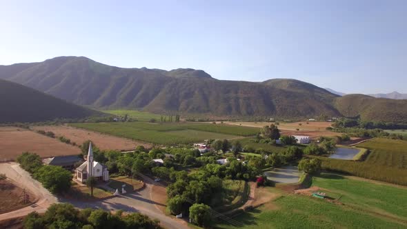 Aerial travel drone view of Oudtshoorn, Western Cape, South Africa.