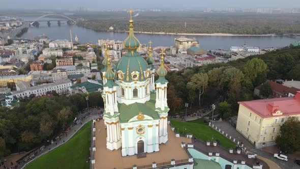 Kyiv, Ukraine Aerial View in Autumn : St. Andrew's Church. Kiev