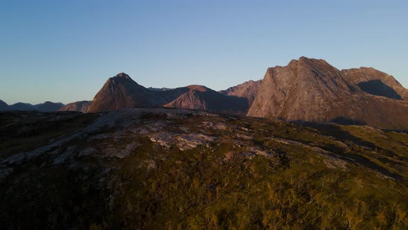 Mountainous Landscape Surrounded Senja Island During Sunset In Troms Og Finnmark County, Norway. Aer