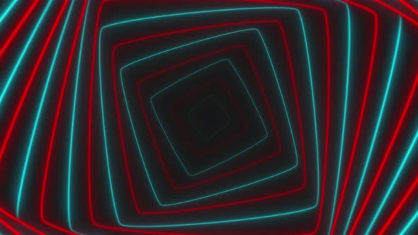 Neon Rounded Square Tunnel Loop Blue and Red