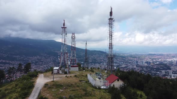 Telecommunication Towers Aerial View 4K