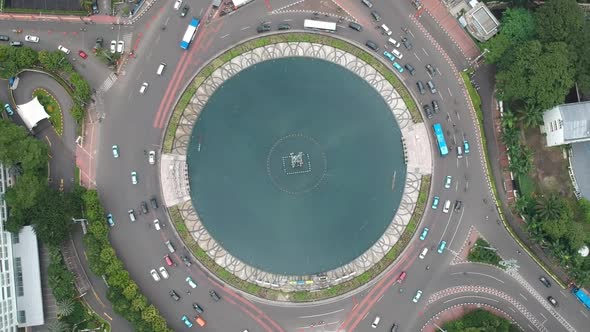 Aerial view clip of Selamat Datang monument statue or Welcome monument of Jakarta, Indonesia