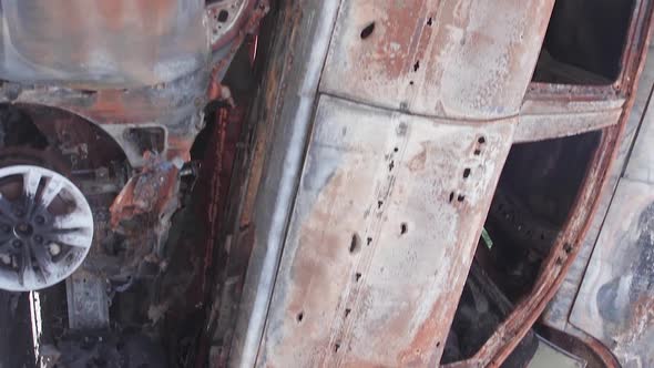 Vertical Video of Wardestroyed Cars in Ukraine