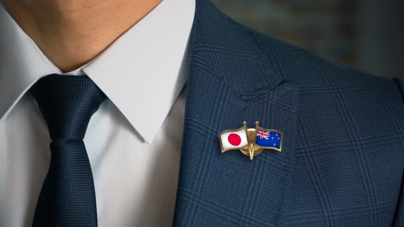 Businessman Friend Flags Pin Japan New Zealand