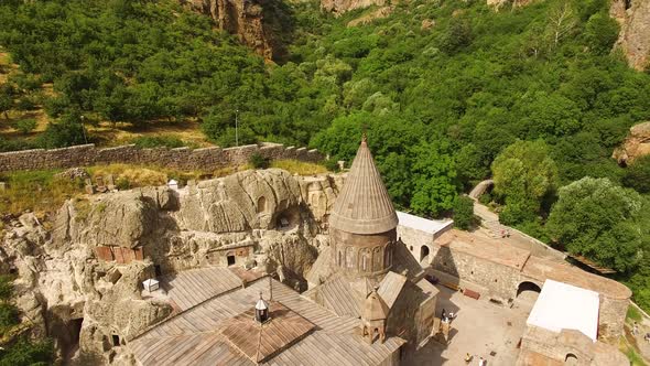 Aerial view Geghard monastery in Armenia. 