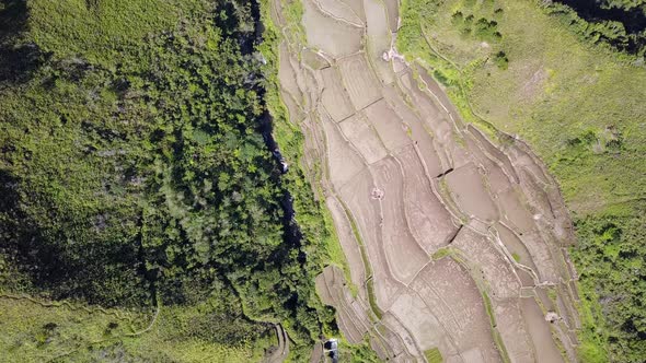 Top View Of Lush Mountains And Rice Terraces In Banaue Ifugao Philippines