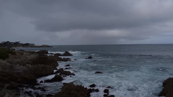 Monterey Bay coastline as storm comes to shore, Pacific Grove California