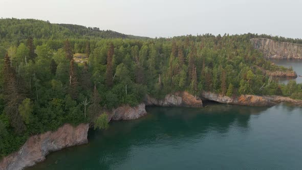 Aerial view of Tettegouche state park during summer months in Minnesota North Shore, travel