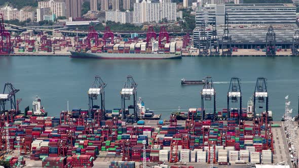 Timelapse Hong Kong Container Terminal in Modern Harbour