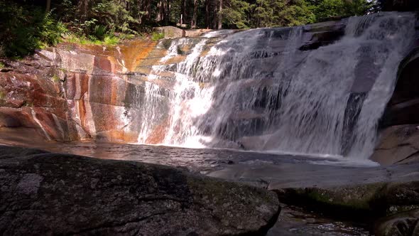 Mumlava Waterfall on Mumlava River Water Falling Scenic Landscape in Krkonose Mountain National Park