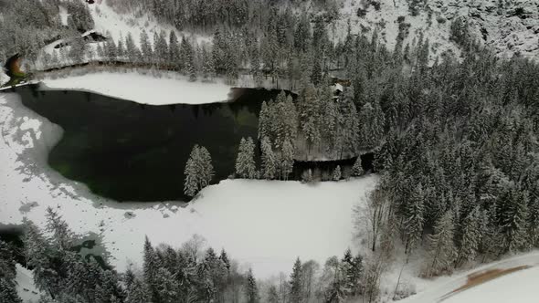 Beautiful view on an Lake with Mountains in Schiederweiher in Upper Austria Drone Video