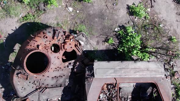 Vertical Video of a Burnt Military Equipment During the War in Ukraine