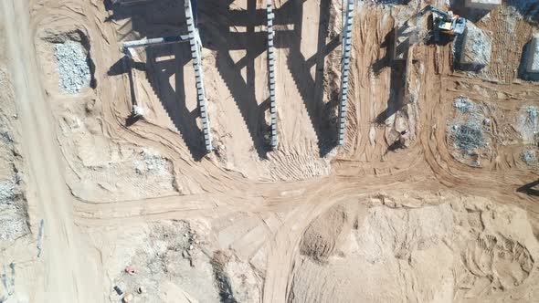 AERIAL: Heavy Machinery Tracks Visible From Top View in National Stadium in Vilnius Demolishion Site