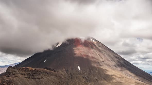 Dramatic Clouds Sky over Volcano Mountains Mount Doom in Tongariro Park Nature in New Zealand