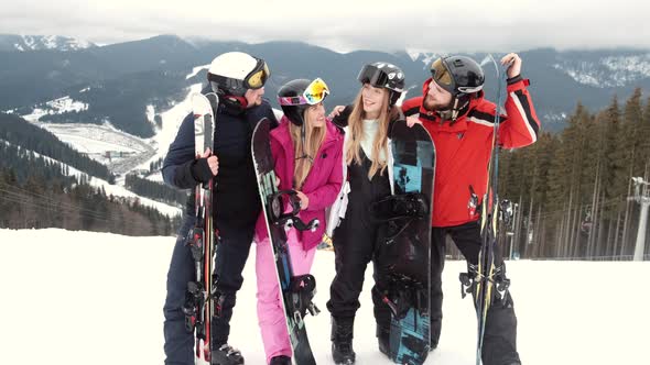 Group of Friends Enjoying at Mountain Ski Resort