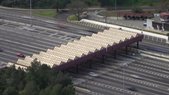 Aerial View on Toll Collection Point on Motorway