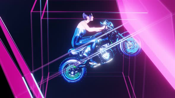 VJ Loop Abstract Animation of the Rotation of a Girl on a Motorcycle