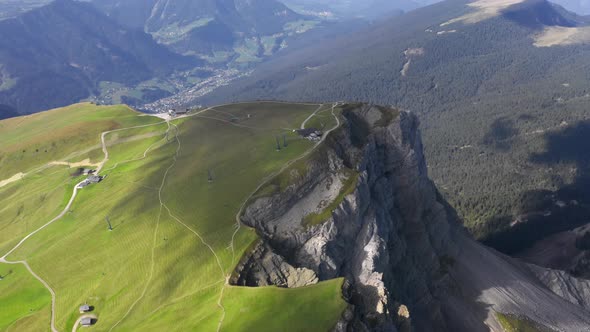 Endless Lush Green Horizon That Meets the Sky Aerial View of Seceda Mountain