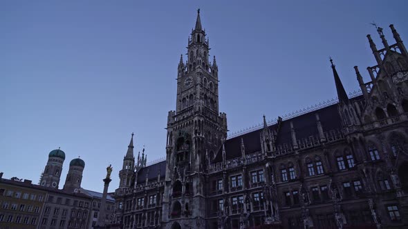 Gimbal Real Time Shot of Facade of New Town Hall on Marienplatz the City Centre of Munich. The Town