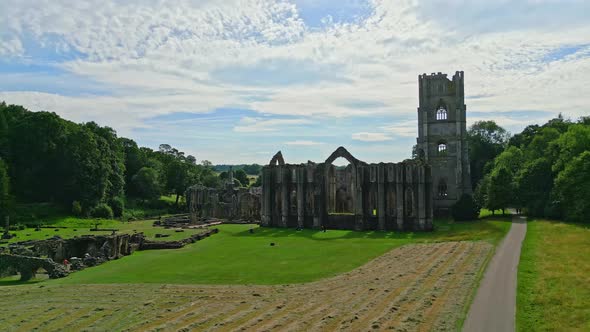 The ruined Cistercian monastery, Fountains Abby in North Yorkshire UK