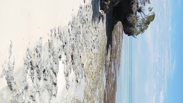 Vertical Video Empty Beach on Zanzibar Island Tanzania Aerial View