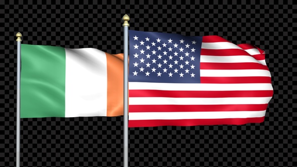 Ireland And United States Two Countries Flags Waving