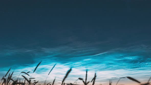 Hyperlapse Tilt Shot Time Lapse  Night Starry Sky With Glowing Stars Above Countryside Landscape