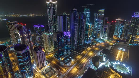 The Skyline of the West Bay Area From Top in Doha Timelapse Qatar