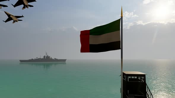 UAE Flag Waving Warship and Flying Warplanes