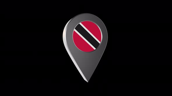 3d Animation Map Pointer With Trinidad And Tobago Flag With Alpha Channel - 4K