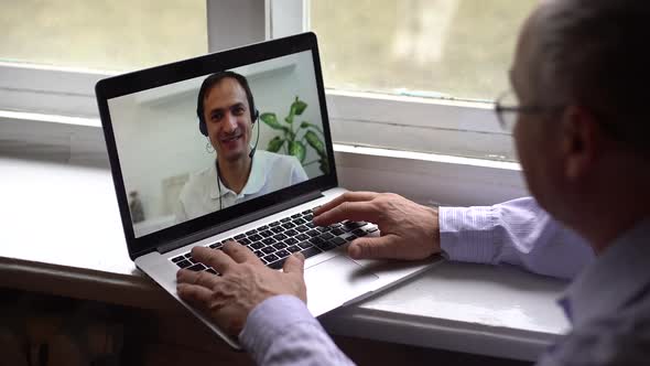 Elderly Man Uses Video Call on His Smartphone To Communicate Safely Communicate People Video Call