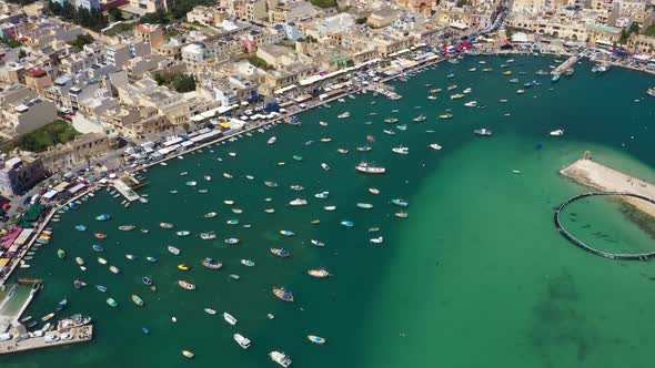 Aerial view of the city Marsaxlokk in Malta