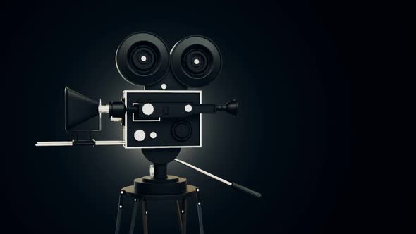 Movie Camera With A Background In Black