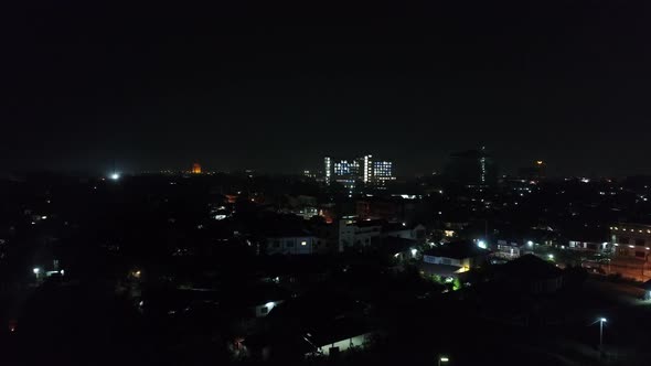 Vientiane city in Laos at night seen from the sky